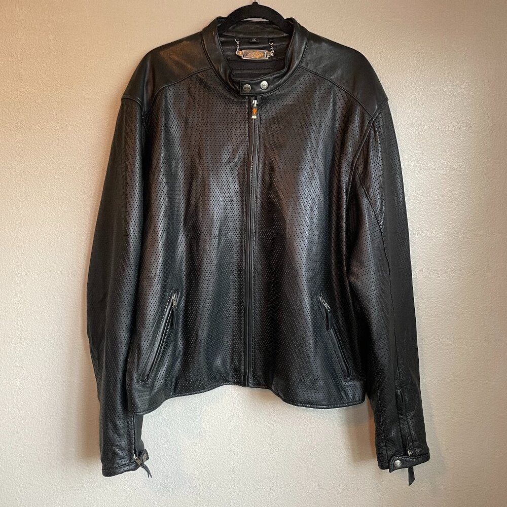 POWER TRIP Men's MOTORCYCLE Size XXL 100% LEATHER LINED PADDED REFLECTIVE Jacket